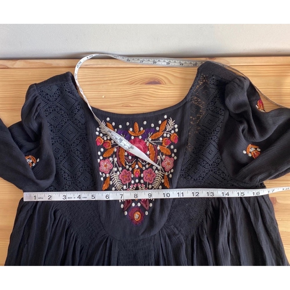 Free People Mohave A-line‎ DressMini Dress Black XS Embroidered Boho Babydoll - Picture 10 of 12